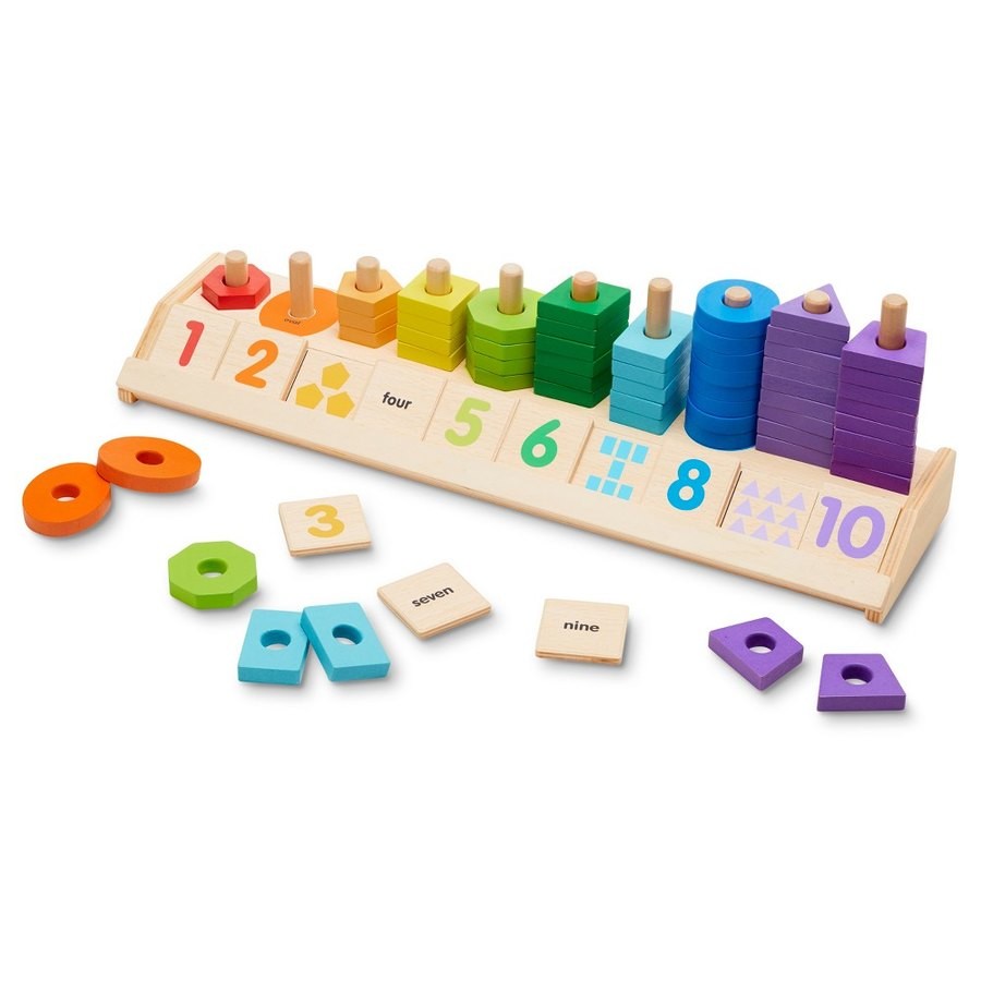 Limited Sale Melissa & Doug Counting Shape Stacker - Wooden Educational Toy With 55 Shapes and 10 Number Tiles