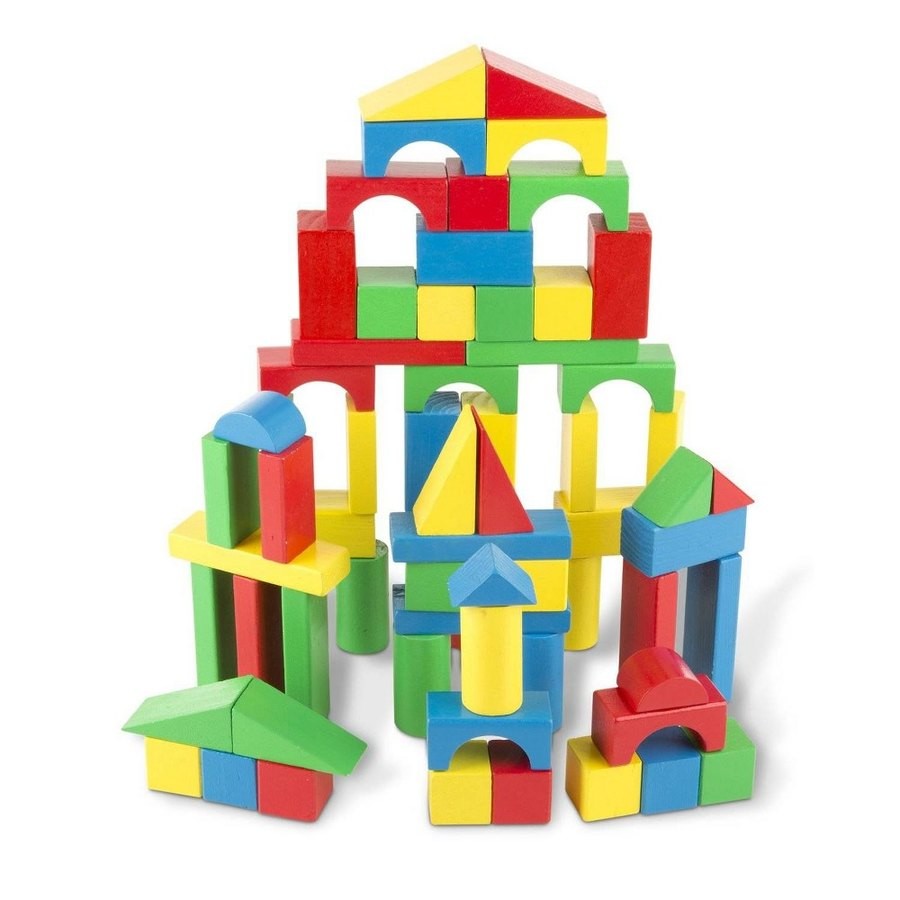 Limited Sale Melissa & Doug Wooden Building Blocks Set - 100 Blocks in 4 Colors and 9 Shapes