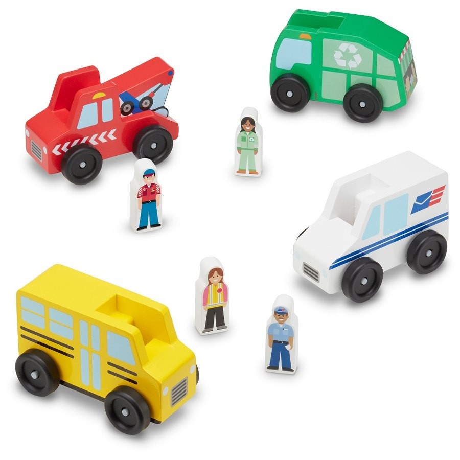 Limited Sale Melissa & Doug Community Vehicles Play Set - Classic Wooden Toy With 4 Vehicles and 4 Play Figures
