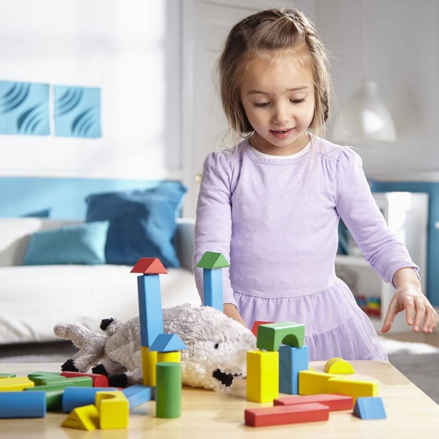 Limited Sale Melissa & Doug Wooden Building Blocks Set - 100 Blocks in 4 Colors and 9 Shapes