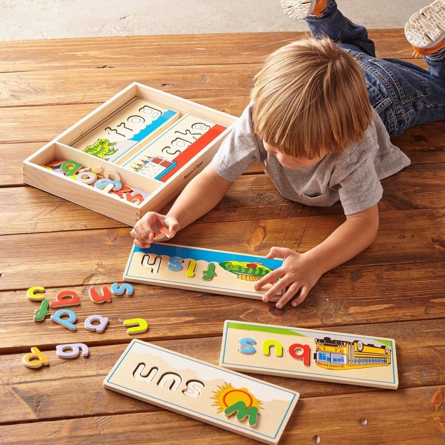 Limited Sale Melissa & Doug See & Spell Wooden Educational Toy With 8 Double-Sided Spelling Boards and 64 Letters