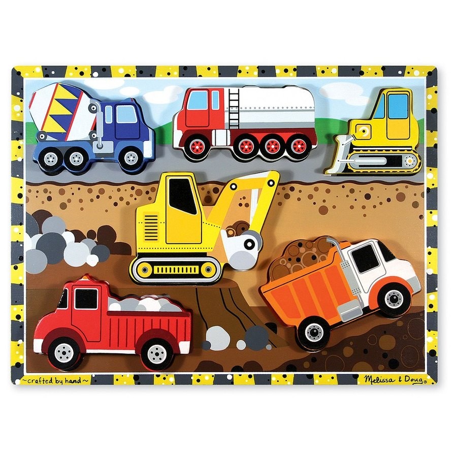 Best Melissa & Doug Wooden Chunky Puzzles Set - Vehicles and Construction 15pc