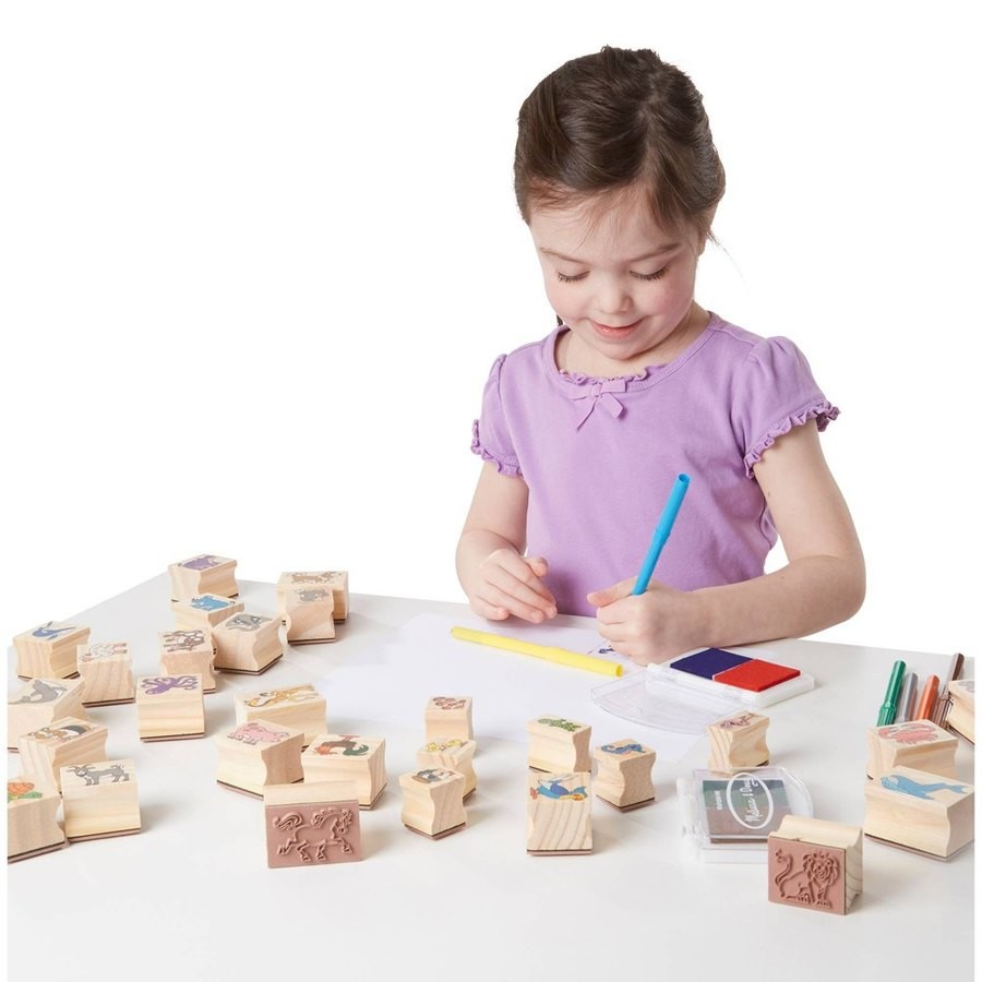 Limited Sale Melissa & Doug Wooden Classroom Stamp Set With 10 Stamps, 5 Colored Pencils, 4 Sticker Sheets, and 2-Colored Stamp Pad