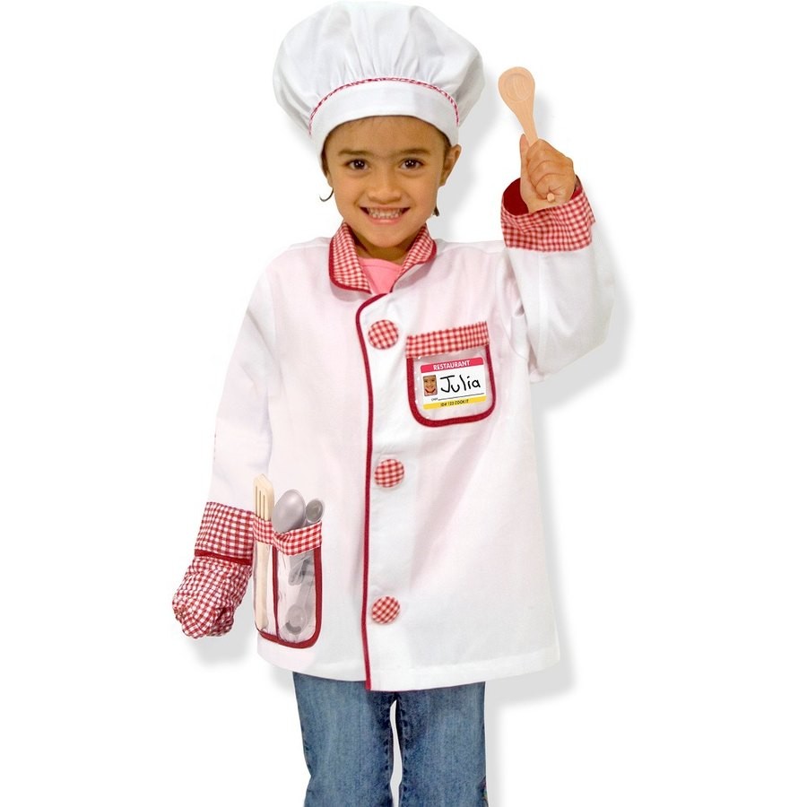 Limited Sale Melissa & Doug Chef Role Play Costume Dress -Up Set With Realistic Accessories, Adult Unisex, Red/Gold/red