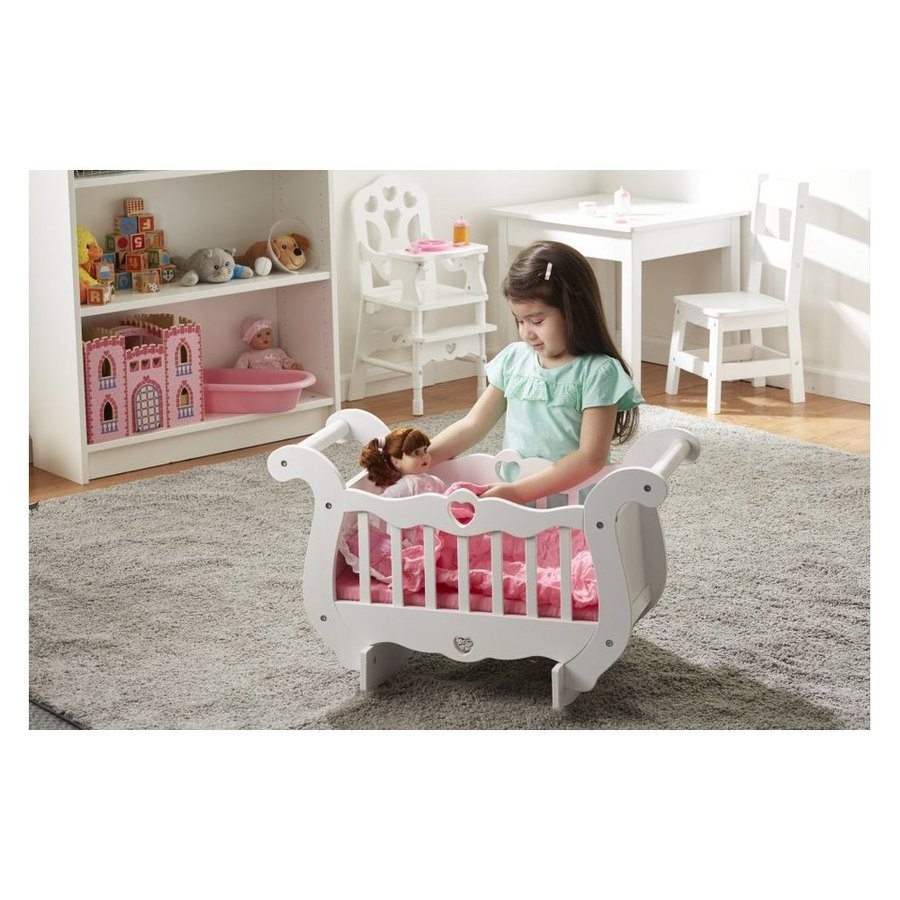 Limited Sale Melissa & Doug White Wooden Doll Crib With Bedding (30 x 18 x 16 inches)