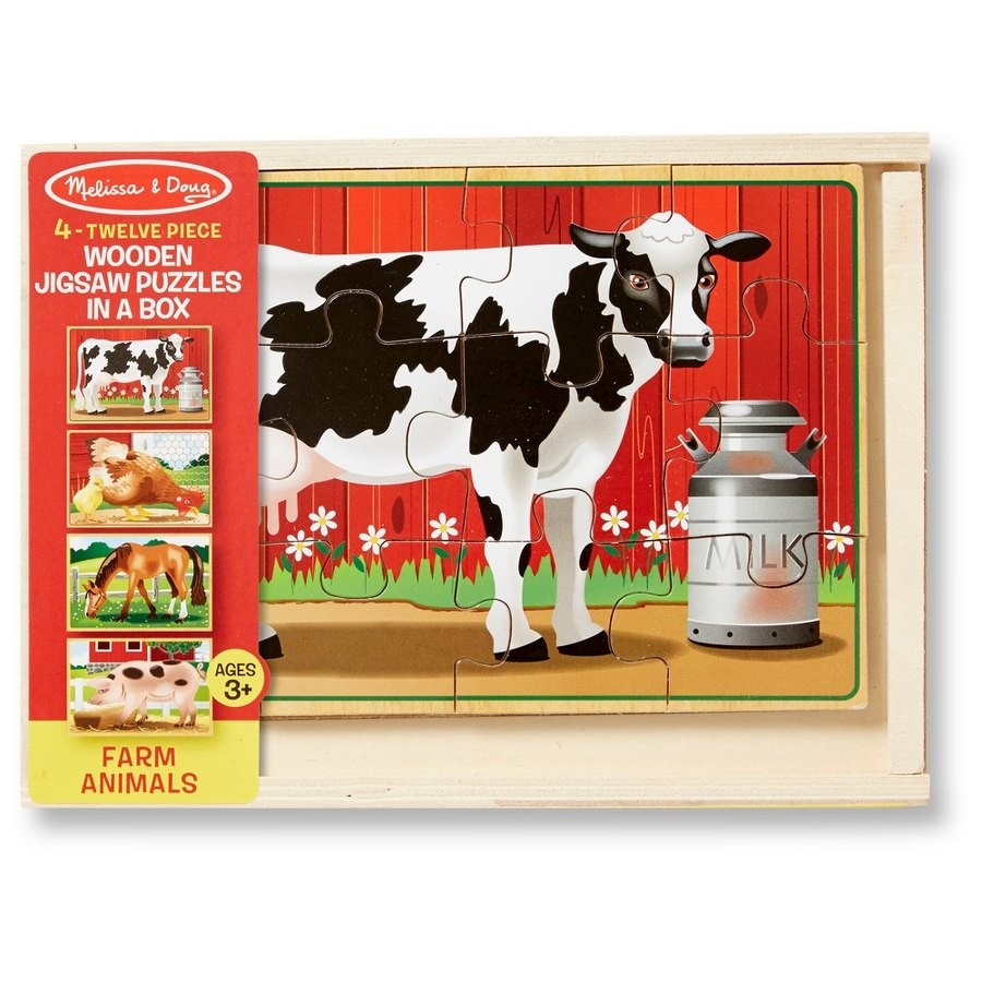 Limited Sale Melissa & Doug Animals 4-in-1 Wooden Jigsaw Puzzles Set - Pets and Farm 96pc