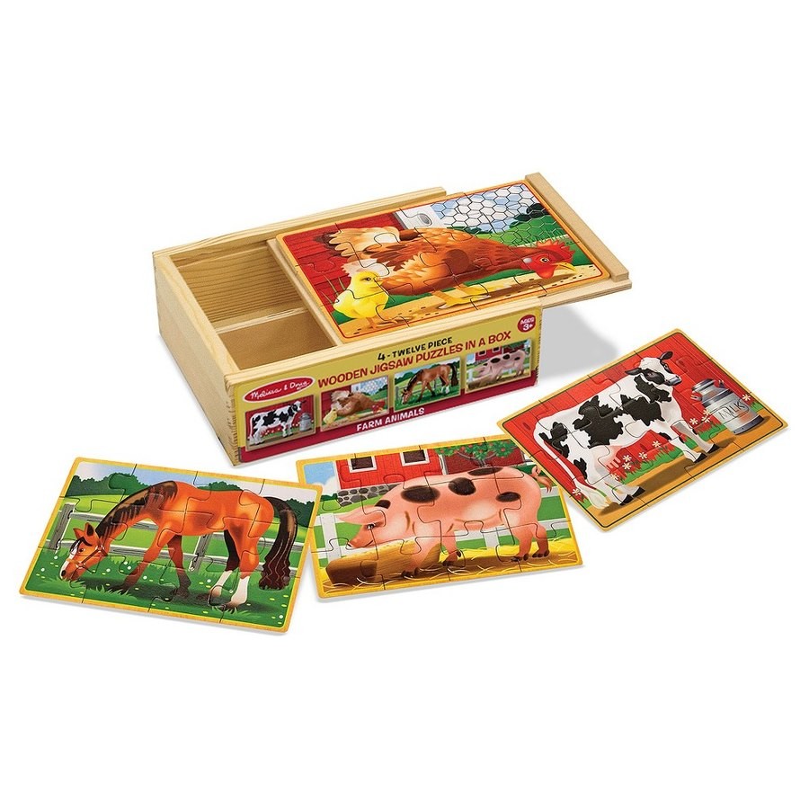 Limited Sale Melissa & Doug Animals 4-in-1 Wooden Jigsaw Puzzles Set - Pets and Farm 96pc