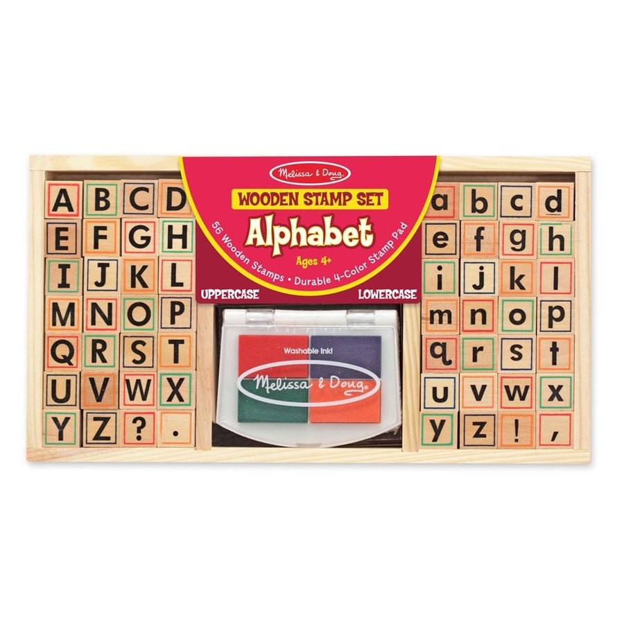 Limited Sale Melissa & Doug Wooden Alphabet Stamp Set - 56 Stamps With Lower-Case and Capital Letters