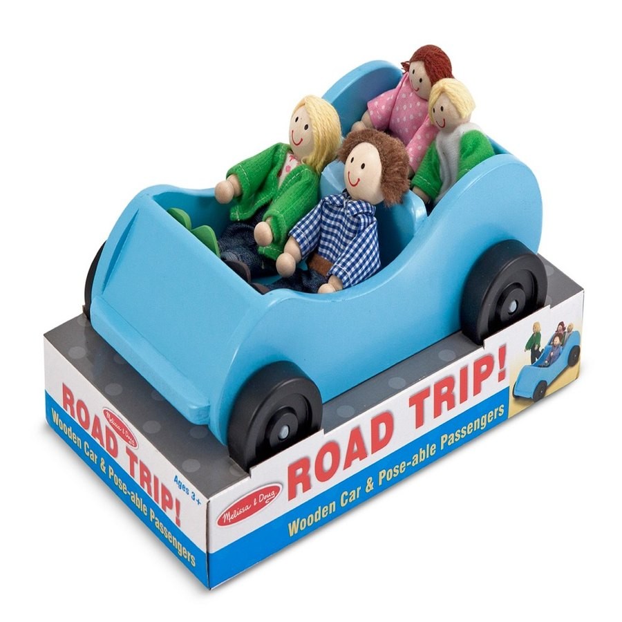 Limited Sale Melissa & Doug Road Trip Wooden Toy Car and 4 Poseable Dolls (4-5 inches each)