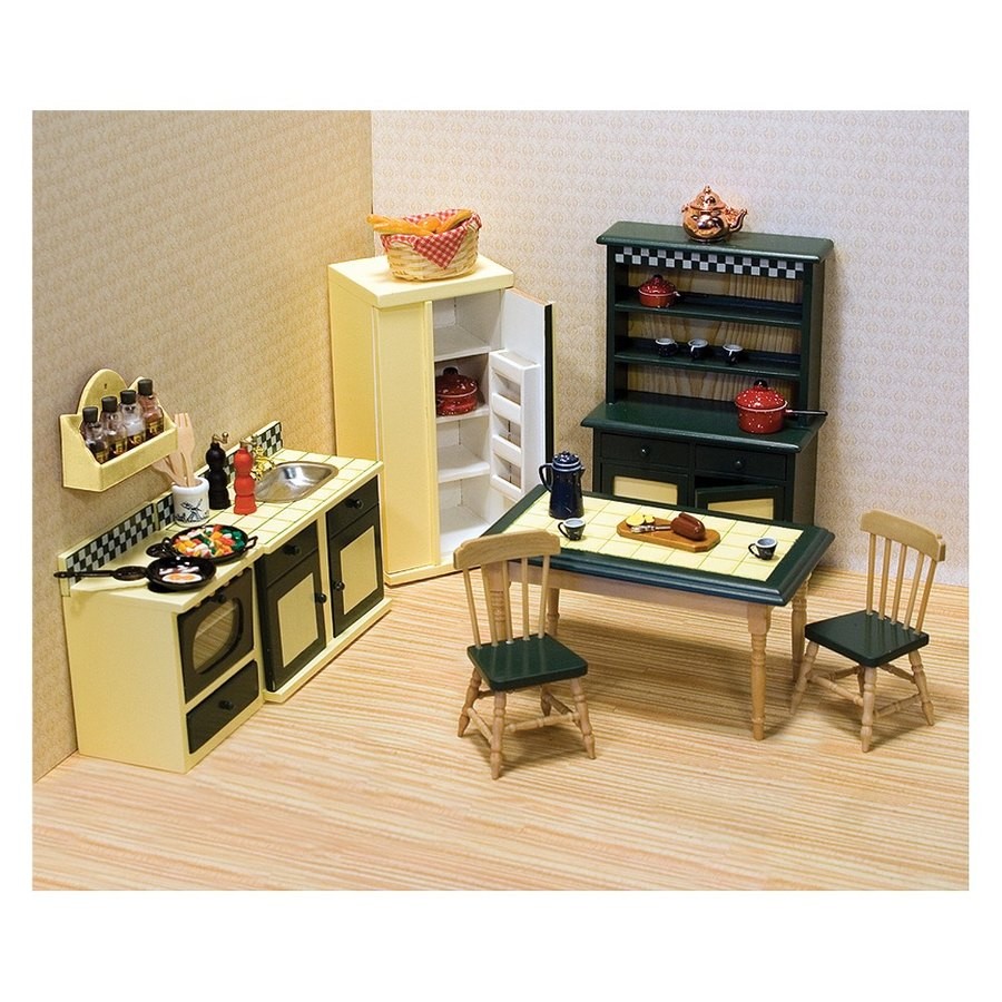Limited Sale Melissa & Doug Classic Wooden Dollhouse Kitchen Furniture (7pc) - Buttery Yellow/Deep Green