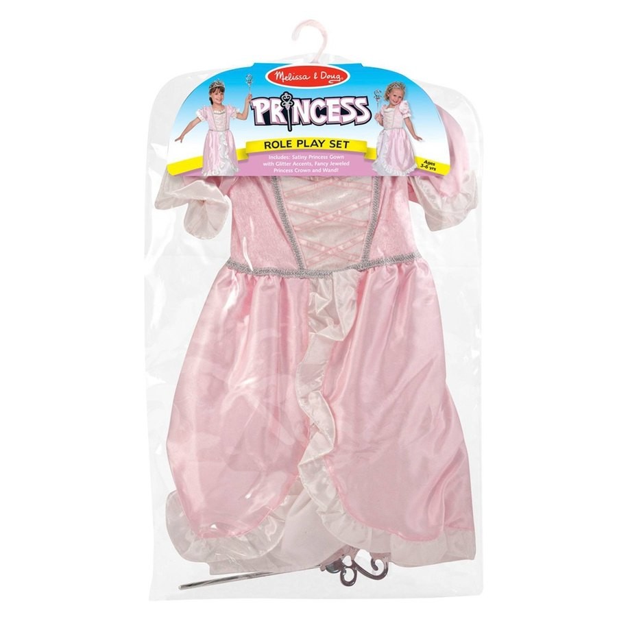 Limited Sale Melissa & Doug Princess Role Play Costume Set (3pc)- Pink Gown, Tiara, Wand, Women's, Size: Small