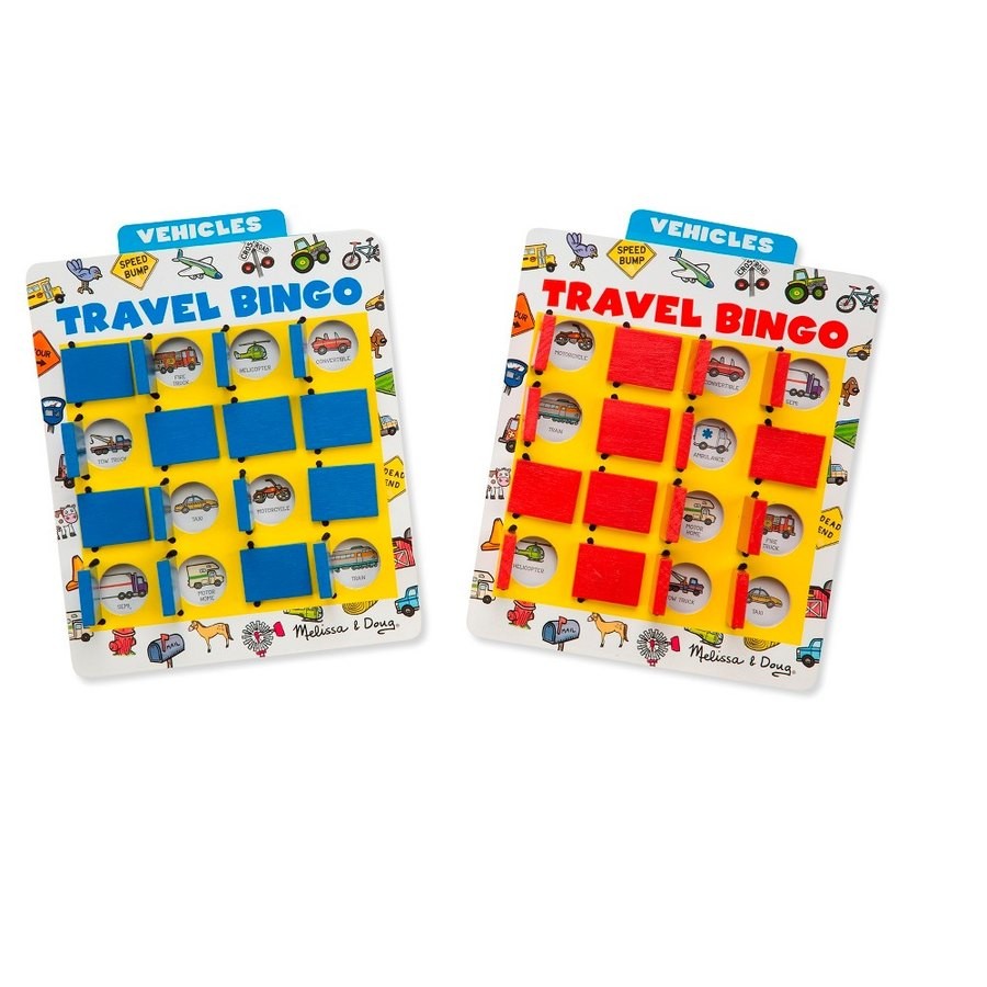 Sale Melissa & Doug Flip to Win Travel Bingo Game - 2 Wooden Game Boards, 4 Double-Sided Cards, Kids Unisex