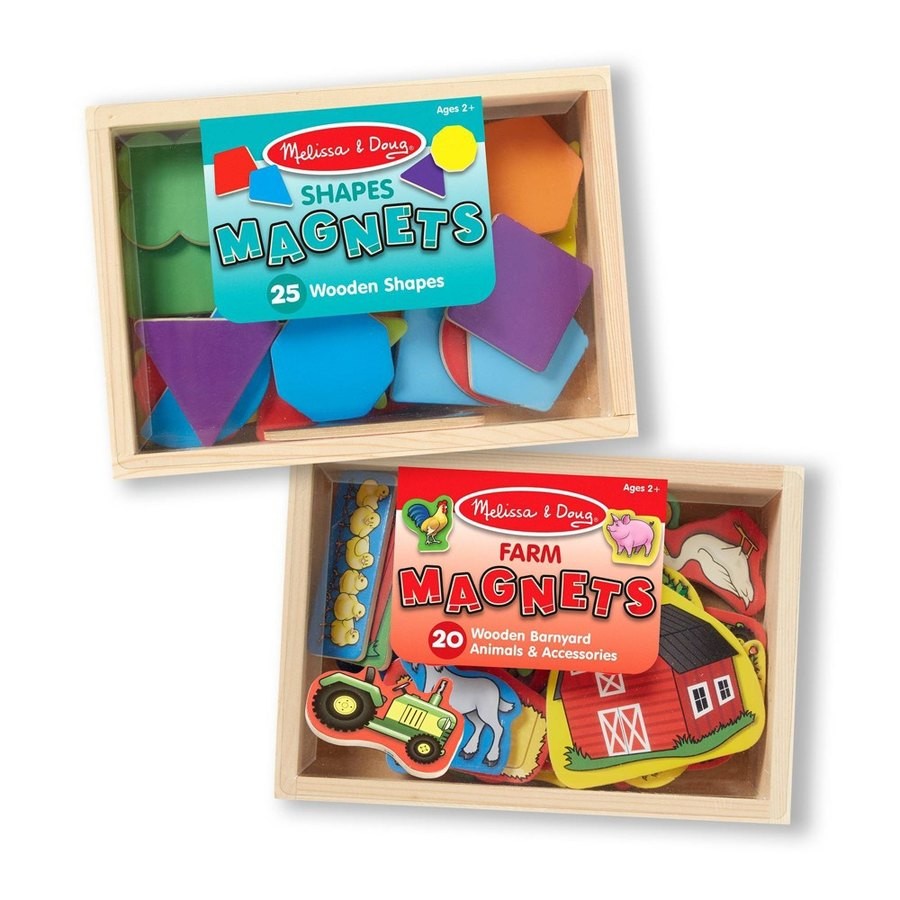 Sale Melissa & Doug Wooden Magnets Set - Shapes and Farm (45pc)