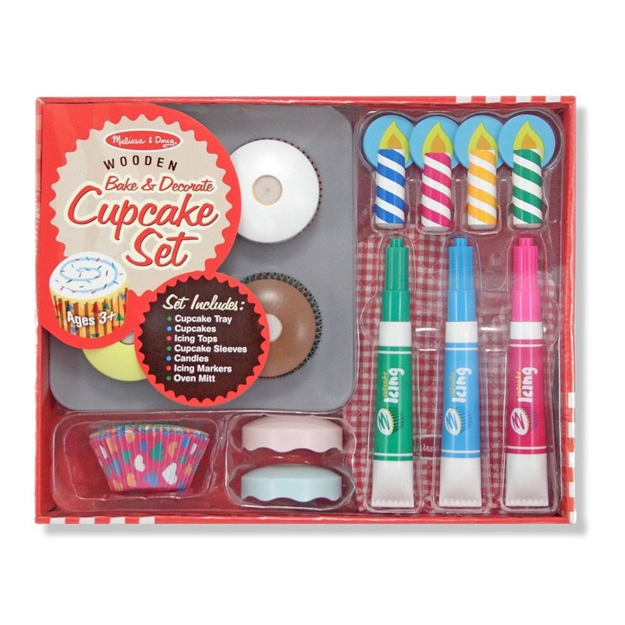 Limited Sale Melissa & Doug Bake and Decorate Wooden Cupcake Play Food Set