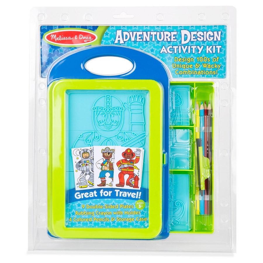 Sale Melissa & Doug Adventure Design Activity Kit: 9 Double-Sided Plates, 4 Colored Pencils, Crayon