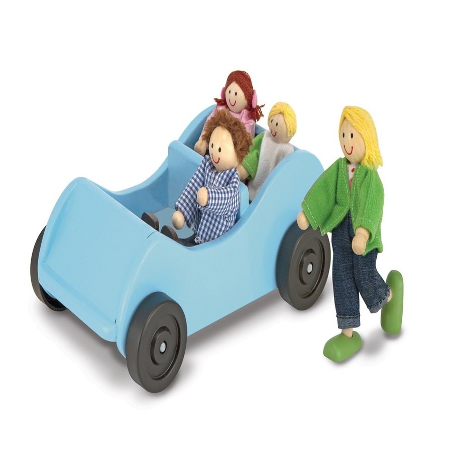 Limited Sale Melissa & Doug Road Trip Wooden Toy Car and 4 Poseable Dolls (4-5 inches each)