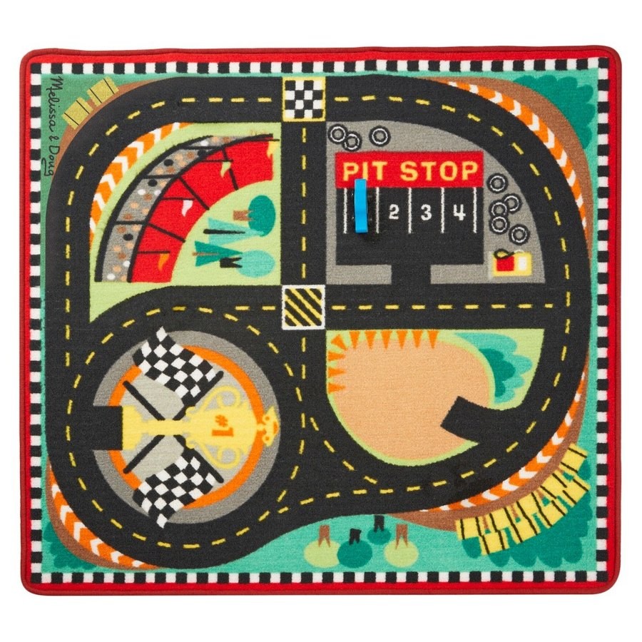 Limited Sale Melissa & Doug Round the Speedway Race Track Rug With 4 Race Cars (39 x 36 inches)