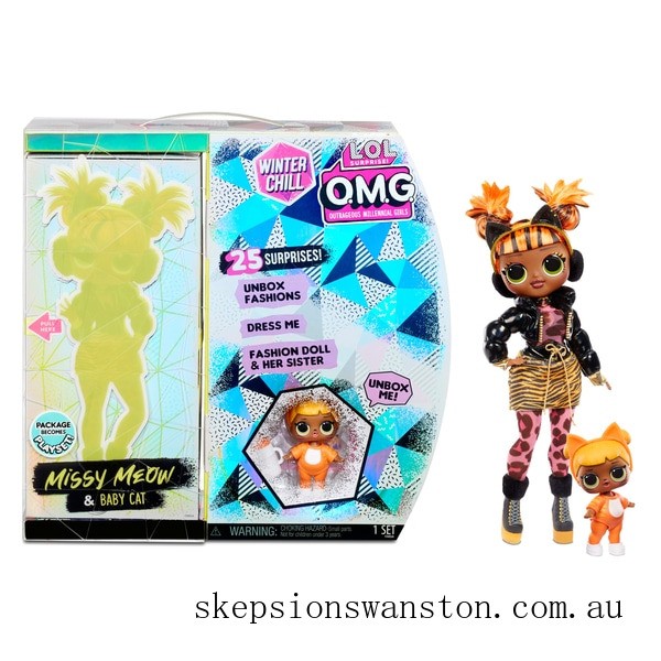 Special Sale L.O.L. Surprise! O.M.G. Winter Chill Missy Meow & Baby Cat Doll with 25 Surprises
