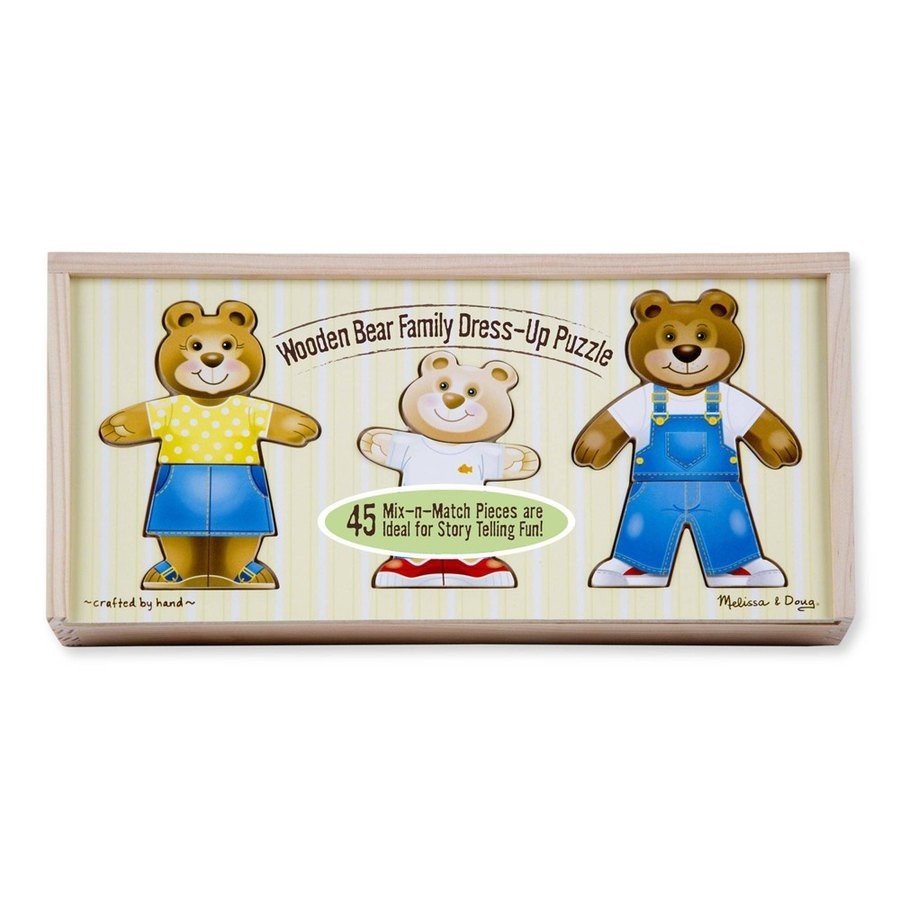 Sale Melissa & Doug Mix 'n Match Wooden Bear Family Dress-Up Puzzle With Storage Case (45pc)