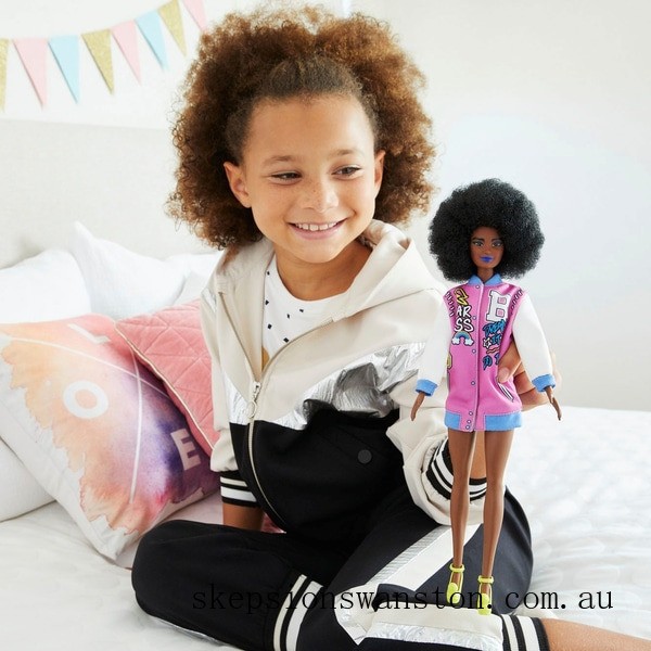 Special Sale Barbie Fashionista Pink Letterman Jacket Doll