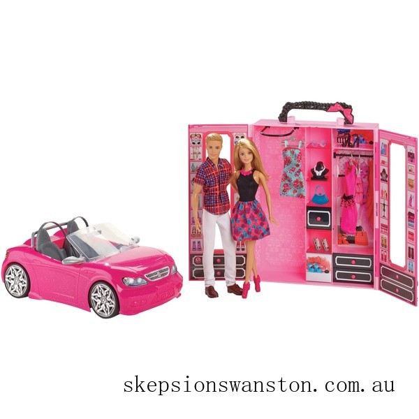 Special Sale Barbie Dress Up and Go Closet and Convertible Car with 2 Dolls