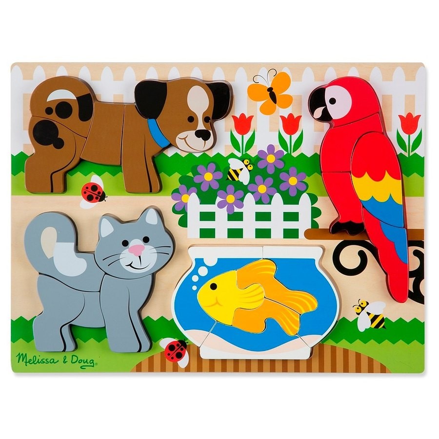 Sale Melissa & Doug Pets Wooden Chunky Jigsaw Puzzle - Dog, Cat, Bird, and Fish (20pc)