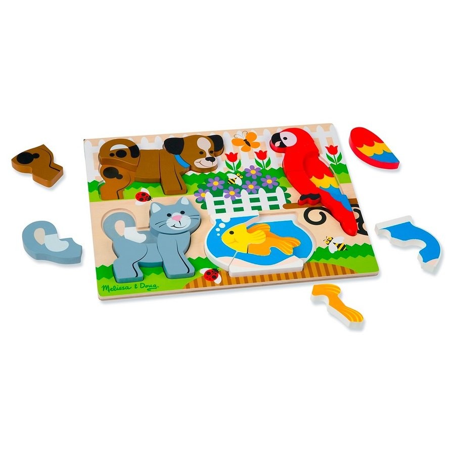 Sale Melissa & Doug Pets Wooden Chunky Jigsaw Puzzle - Dog, Cat, Bird, and Fish (20pc)