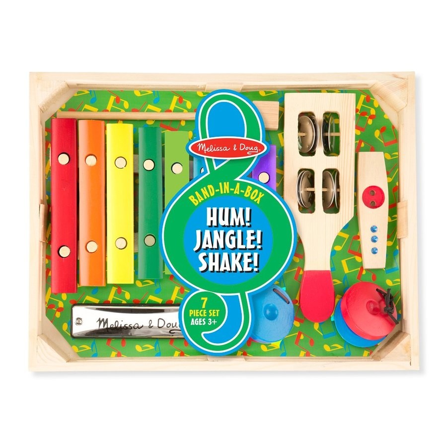 Sale Melissa & Doug Band-in-a-Box Hum! Jangle! Shake! - 7-Piece Musical Instrument Set