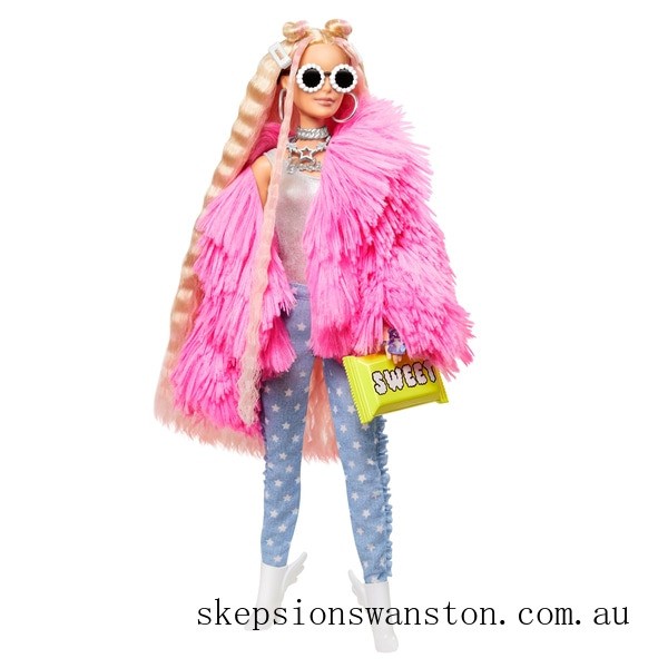 Clearance Sale Barbie Extra Doll in Pink Fluffy Coat with Unicorn-Pig Toy