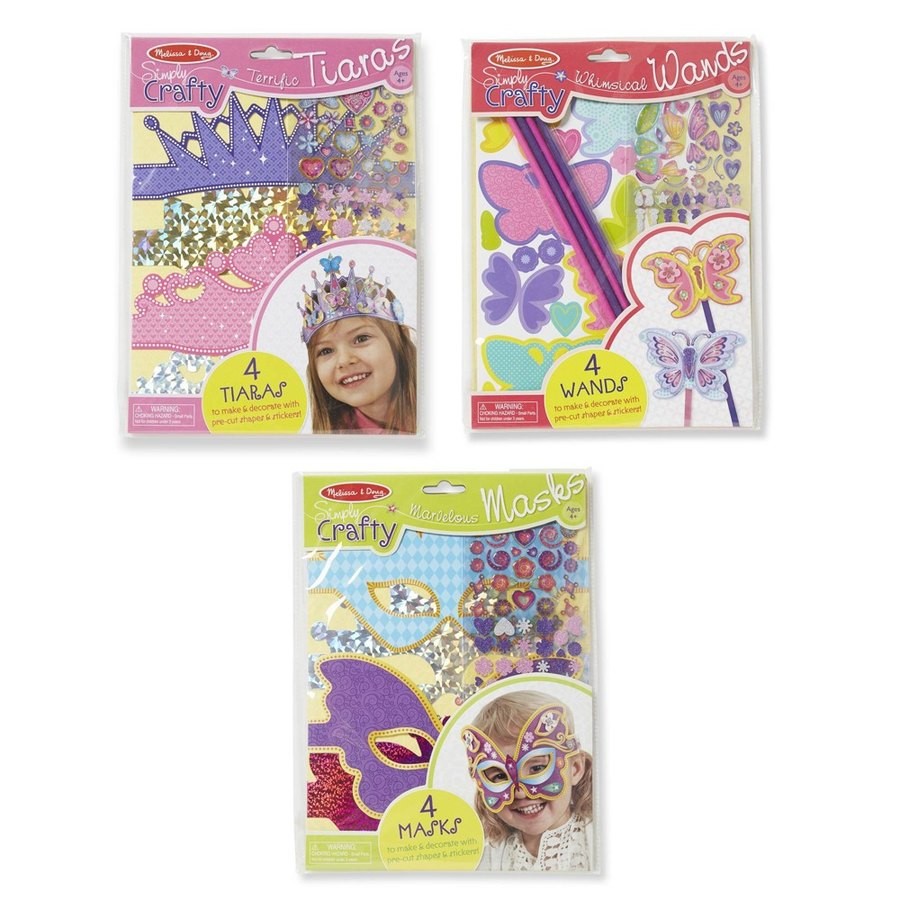 Sale Melissa & Doug Simply Crafty Activity Kits Set: Terrific Tiaras, Marvelous Masks, Whimsical Wands (Makes 4 of Each)