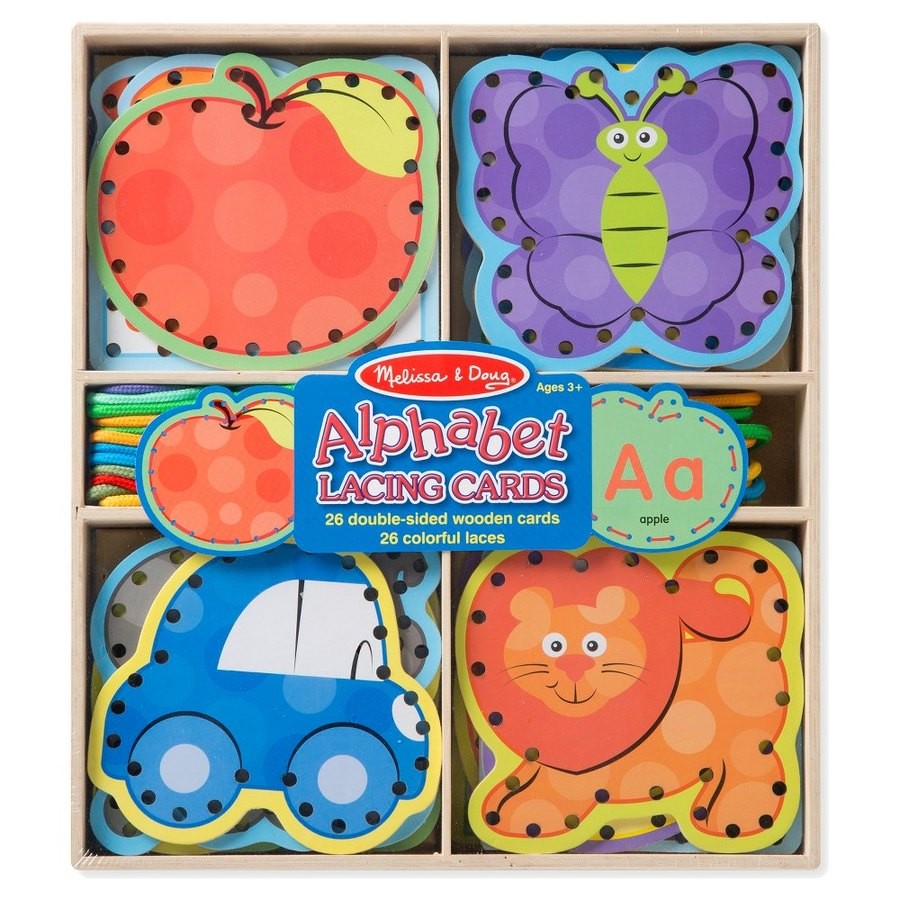 Sale Melissa & Doug Alphabet Wooden Lacing Cards With Double-Sided Panels and Matching Laces